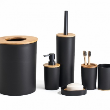 Herzberg  HG-04456: 6 daļu  bambusa  vannas  istabas  komplekts - matēti  melns