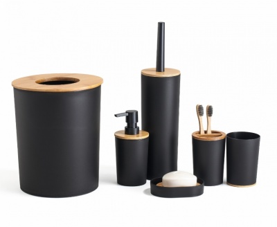 Herzberg  HG-04456: 6 daļu  bambusa  vannas  istabas  komplekts - matēti  melns