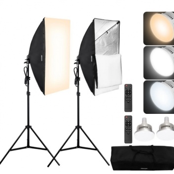 VEVOR  Softbox  apgaismojuma  komplekts  fotografēšanai 50x70 cm , 45W  3000-6500K  LED  spuldzes