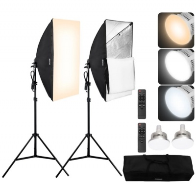 VEVOR  Softbox  apgaismojuma  komplekts  fotografēšanai 50x70 cm , 45W  3000-6500K  LED  spuldzes
