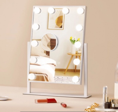 VEVOR  Makeup  spogulis  ar  gaismām , 12 regulējamām  spuldzēm  un  3  krāsu  apgaismojuma  režīmiem , noņemamu  5x  palielinājumu  un  viedu skārienvadību