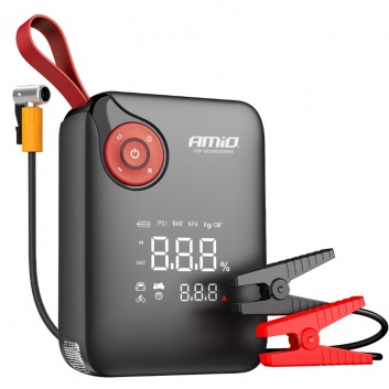 Pārnēsājams  mini  4in1  būsteris /LED /gaisa  kompresors , ārējais  akumulators , 12V , 7,2Ah , 600A-Amio 04675