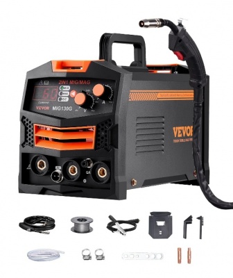 VEVOR  MIG  metināšanas  iekārta , 130A, 2-in-1  gāzes  MIG/bezgāzes  MIG  daudzprocesu  metināšanas  iekārta  ar  plūsmas  serdi
