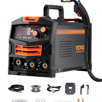 VEVOR  MIG  metināšanas  iekārta , 130A, 2-in-1  gāzes  MIG/bezgāzes  MIG  daudzprocesu  metināšanas  iekārta  ar  plūsmas  serdi