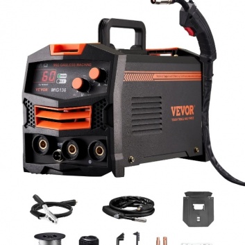 VEVOR  130A  sinerģiskā  MIG  metināšanas  iekārta , bezgāzes  plūsmas  serdes  metināšanas  iekārta  ar  IGBT  invertora  tehnoloģiju  un  digitālo  displeju