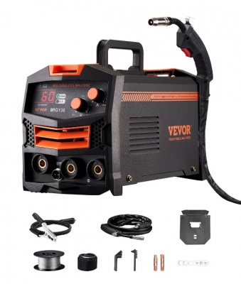 VEVOR  130A  sinerģiskā  MIG  metināšanas  iekārta , bezgāzes  plūsmas  serdes  metināšanas  iekārta  ar  IGBT  invertora  tehnoloģiju  un  digitālo  displeju