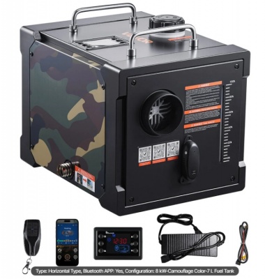 VEVOR  dīzeļdegvielas  sildītājs  8 kW,  DC 12V/24V , ar  Bluetooth  lietotnes  vadību , tālvadības  pulti un LCD ekrānu , 7 l  degvielas  tvertne