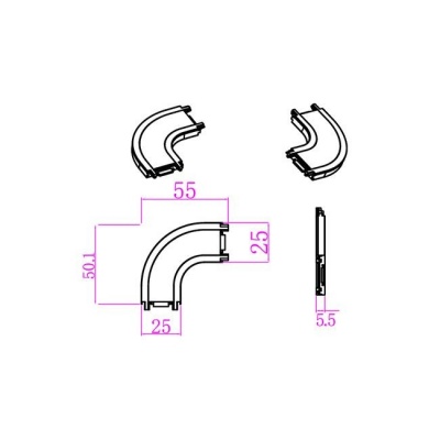 Luxo  48 V  savienotājs , virsmas  montāžas  sliedei , L veida , izliekts , balts