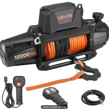 VEVOR  elektriskā  vinča , celtspēja  5400 kg , 12 V , Φ9,5 mm x 28 m  ar  sintētisko  virvi , bezvadu  un  vadu  tālvadības  pulti