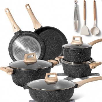 Just  Perfecto  JL-789: 15 daļu  granīta  virtuves  piederumu  komplekts - melns