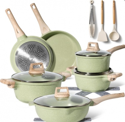 Just  Perfecto  JL-787: 15 daļu  granīta  virtuves  piederumu  komplekts - zaļš