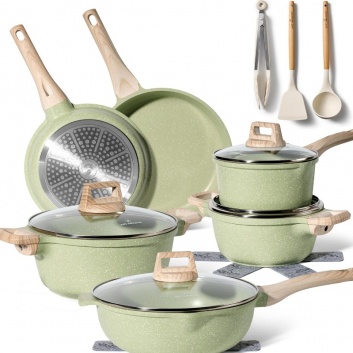 Just  Perfecto  JL-787: 15 daļu  granīta  virtuves  piederumu  komplekts - zaļš