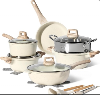 Just  Perfecto  JL-779: 15 daļu  granīta  virtuves  piederumu  komplekts  ar  tvaicētāju - Biege