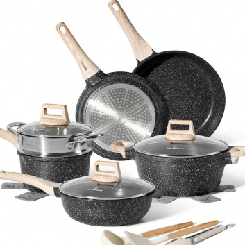 Just  Perfecto  JL-30: 14 daļu  granīta  virtuves  piederumu  komplekts  ar  tvaicētāju - melns