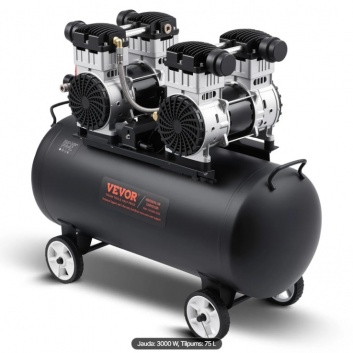VEVOR  gaisa  kompresors, 75L  tērauda  tvertne, 4 ZS , 10,6 CFM , 90 PSI  eļļas  nesaturošs ,  maks. 125 PSI  spiediens