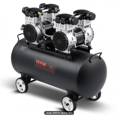 VEVOR  gaisa  kompresors, 75L  tērauda  tvertne, 4 ZS , 10,6 CFM , 90 PSI  eļļas  nesaturošs ,  maks. 125 PSI  spiediens