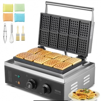 VEVOR  komerciālā  vafeļu  panna, 10 gab. taisnstūra  vafeļu  cepšanas  mašīna , 1550 W