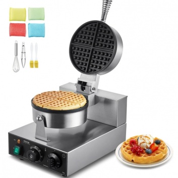 VEVOR  komerciālā  vafeļu  panna, 1230 W  apaļo  vafeļu  cepšanas  mašīna , nepiedegošs  nerūsējošs  tērauds