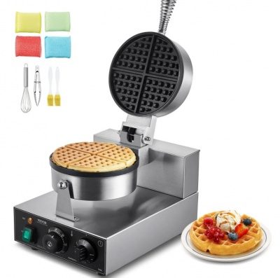 VEVOR  komerciālā  vafeļu  panna, 1230 W  apaļo  vafeļu  cepšanas  mašīna , nepiedegošs  nerūsējošs  tērauds