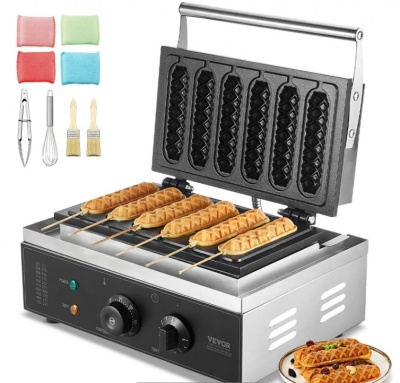 VEVOR  komerciālais  vafeļu  nūjiņu  veidotājs, 6 gab. 1500 W  vafeļu  cepšanas  mašīna , nepiedegošs nerūsējošs  tērauds