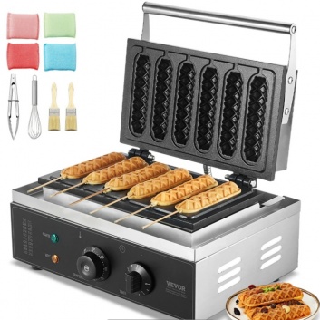 VEVOR  komerciālais  vafeļu  nūjiņu  veidotājs, 6 gab. 1500 W  vafeļu  cepšanas  mašīna , nepiedegošs nerūsējošs  tērauds