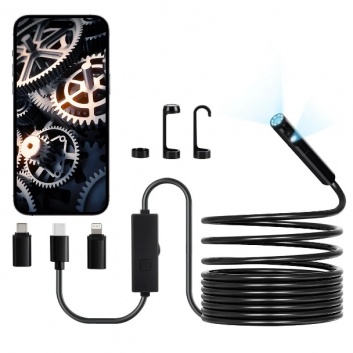 VEVOR  endoskopa  kamera  ar  gaismu , divu  objektīvu  peroskops  operētājsistēmām  Android  un  IOS, 1920P HD