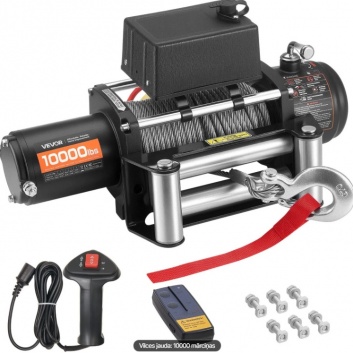 VEVOR  elektriskā  vinča, celtspēja  4500 kg, 12 V  līdzstrāvas  vinča  ar  Φ8,3 mm x 19,8 m  tērauda  trosi