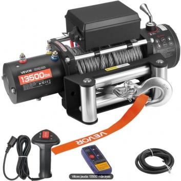 VEVOR  elektriskā  vinča, celtspēja  6100 kg, 12 V  līdzstrāva  ar  Φ9,5 mm x 24 m  tērauda  trosi