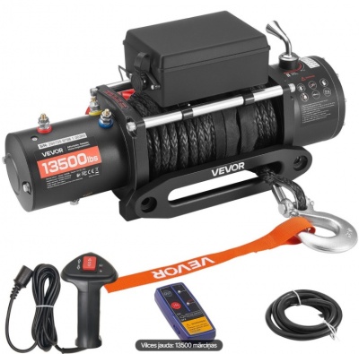 VEVOR-elektriskā  vinča, celtspēja  6100 kg, 12 V  līdzstrāvas  vinča  ar  Φ9,5 mm x 26 m  sintētisko  virvi