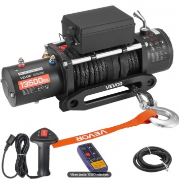VEVOR-elektriskā  vinča, celtspēja  6100 kg, 12 V  līdzstrāvas  vinča  ar  Φ9,5 mm x 26 m  sintētisko  virvi