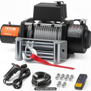 VEVOR  elektriskā  vinčas  ar 8164 kg  tērauda trosi, IP65  ūdensnecaurlaidīga  tālvadības  pults
