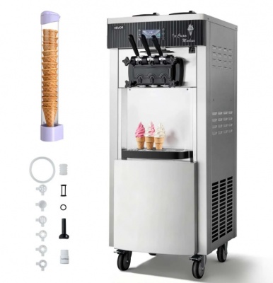 VEVOR  komerciālā  saldējuma  mašīna, 20–28 l/h  ražība , 2200W , 3 garšu