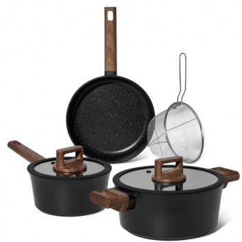 Just Perfecto  JL-332: 6 daļu  marmora  pārklājuma  virtuves  piederumu  komplekts  ar  gumijas  malu , vāku - melns