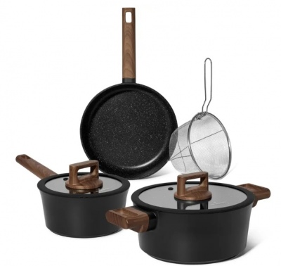 Just Perfecto  JL-332: 6 daļu  marmora  pārklājuma  virtuves  piederumu  komplekts  ar  gumijas  malu , vāku - melns