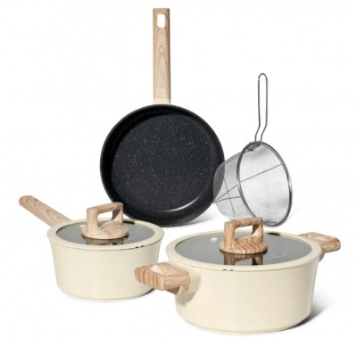 Just Perfecto  JL-331: 6 daļu  marmora  pārklājuma  virtuves  piederumu  komplekts  ar  gumijas  malu  vākiem - bēšs