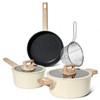 Just Perfecto  JL-331: 6 daļu  marmora  pārklājuma  virtuves  piederumu  komplekts  ar  gumijas  malu  vākiem - bēšs