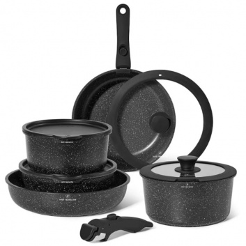 Just Perfecto  JL-998: 11 daļu granīta  virtuves  piederumu  komplekts  ar  noņemamu  rokturi - melns