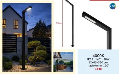 LED  dārza  lampa  50W  Posti , 350cm , 120° , 4000K , melna