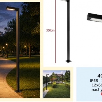 LED  dārza  lampa , 50W  Posti , 350cm , 90° , 4000K , melna