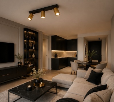 Elan  prožektoru  lampa  3xGU10 , zelta+melna