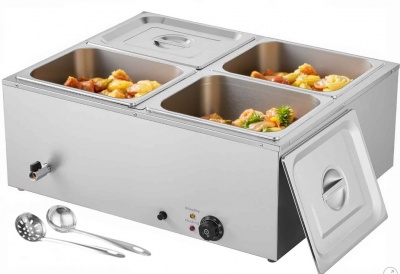 VEVOR  1500W  elektriskais  bufetes  ēdienu  sildītājs  ar  4 nerūsējošā  tērauda  pannām , Bain Marie  ar  vākiem  un  karotēm