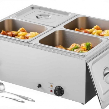 VEVOR  1500W  elektriskais  bufetes  ēdienu  sildītājs  ar  4 nerūsējošā  tērauda  pannām , Bain Marie  ar  vākiem  un  karotēm