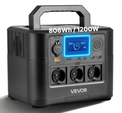 VEVOR  pārnēsājama  elektrostacija, 1200 W  saules  ģeneratora  elektrostacija, 806 Wh  LiFePO4  akumulators