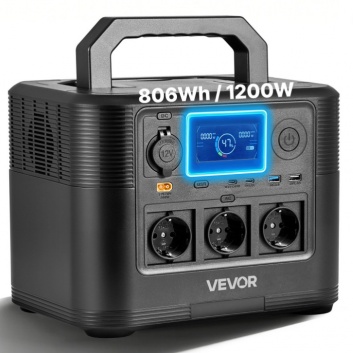 VEVOR  pārnēsājama  elektrostacija, 1200 W  saules  ģeneratora  elektrostacija, 806 Wh  LiFePO4  akumulators
