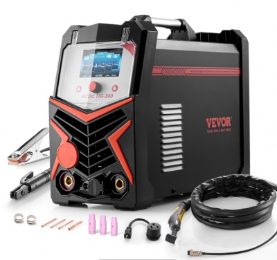 VEVOR TIG metināšanas iekārta, 200A 6-in-1 alumīnija metināšanas iekārta (LED displejs) - AC TIG/DC TIG/AC Impulse TIG/DC Impulse TIG/Spot TIG/MMA