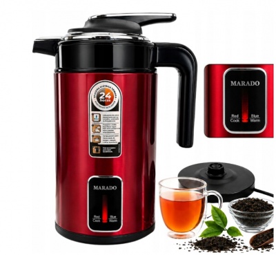 Bezvadu  elektriskā  tējkannu-termos, klusa , 3,5 l , 1500 w , sarkana