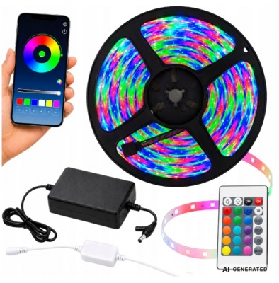 Rgb  krāsaina  led  lente, 10 m, 12 v, 2835rgb , tālvadības  pults, lietotne, sinhronizācija  ar  mūziku, barošanas  bloks