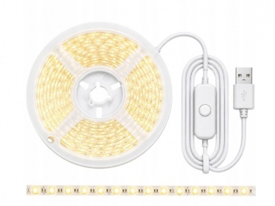 Usb 5v ,5 m  garā  led  lente  ar  aukstu  baltu  gaismu, ar  slēdzi, pašlīmējoša, dekoratīva
