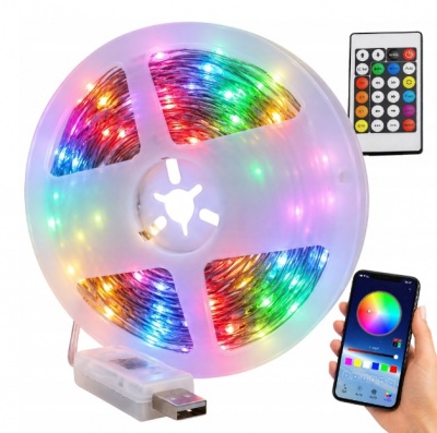 Āram  derīga  ūdensizturīga  rgb  led  lente, ip65, usb, bluetooth,  10 m, tālvadības  pults