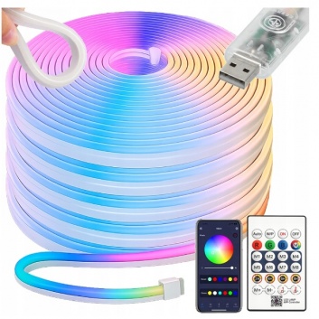 NEON  LED  LENTA  10 M , RGB  AR  BLUETOOTH, VADĀMA  AR  MOBILO  LIETOJUMPROGRAMMU  UN  PULTI, ŪDENSIZTURĪGA , ELASTĪGA